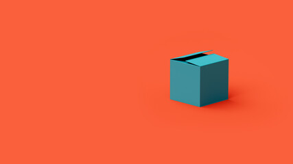 Obraz premium open blue box on a red background, place for text, place for logo, 3d rendering