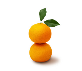 Orange fruit and ripe half of orange fruit on white background