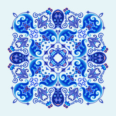 Vector blue decorative floral ethnic illustration