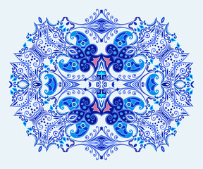 Vector blue decorative floral ethnic illustration