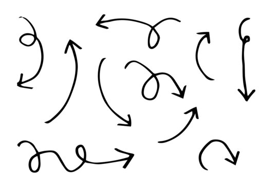 Hand Drawn Black Arrow Set Vector On White Background