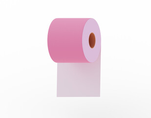 Roll of pink toilet paper hanging on the wall, 3d render