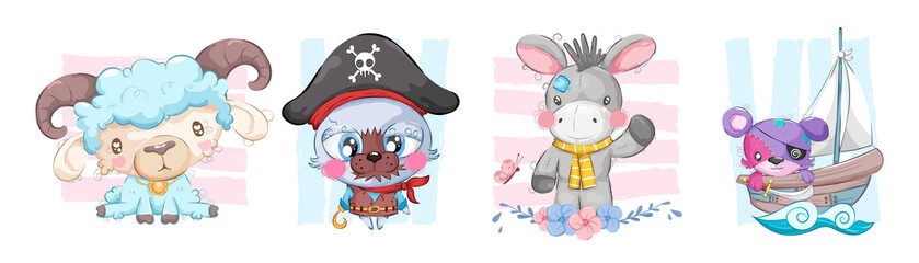 Set of animal characters with cute poses