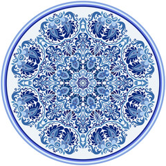 Vector blue decorative floral ethnic illustration