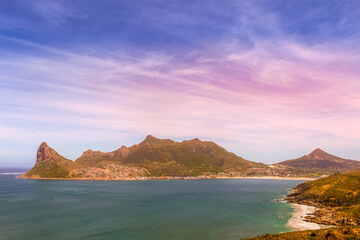 Naklejka premium Hout bay beach along Chapman's peak drive in Cape Town