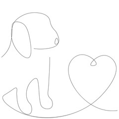 Puppy dog with heart love. Line drawing design vector illustration