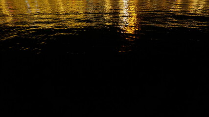 Gold color reflection on sea at night, background