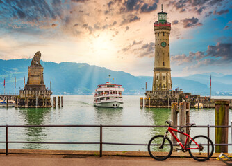 Bavarian Lion and Lighthouse in Lindau, Germany