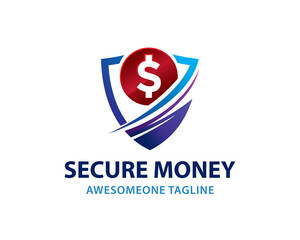 Creative Logo Design Concept For Safe Investments With Shield Shape And Money, Vector, Template