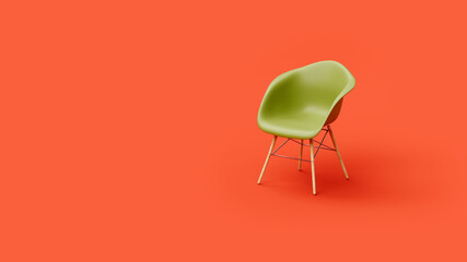 green chair isolated on yred background, minimal art concept, place for text, 3d rendering