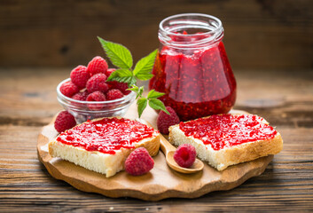 Raspberry jam on the bread