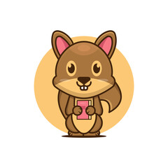 vector illustration of a squirrel holding a book with his hands