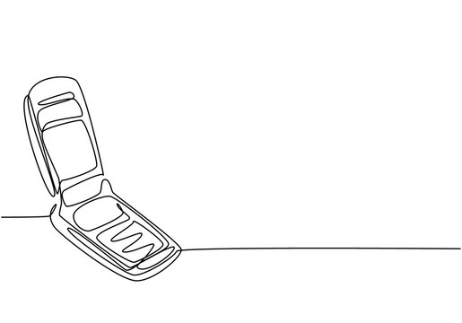 Single Continuous Line Drawing Of Old Retro Flip Cellular Phone. Vintage Classic Mobile Phone To Communicate Concept One Line Graphic Draw Design Vector Illustration