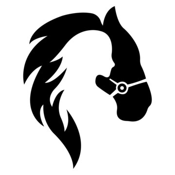Silhouette of a horse and a girl's face. Design suitable for equestrian logo, farm, emblem, company symbol, mascot, tattoo, icon, sticker, banner. Isolated vector stock illustration