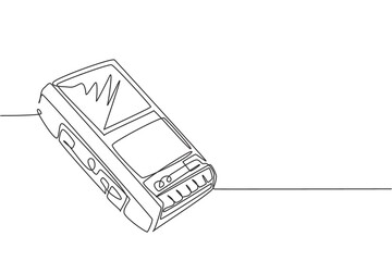 One continuous line drawing of retro old classic analog portable cassette tape recorder. Vintage mobile voice recorder item concept single line draw design vector graphic illustration