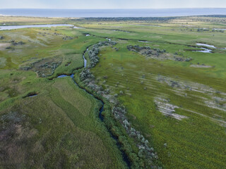 Naklejka premium Aerial view on the Danube Biosphere Reserve in Danuble delta