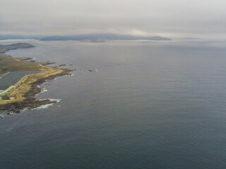 Rocky coast in Galicia. Cape Vilan Lighhouse Area. Spain. Drone Photo
