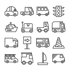 car, transportation icons set line 