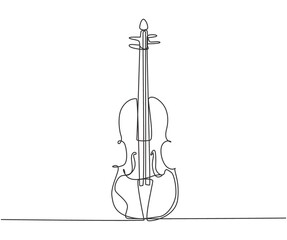 Single continuous line drawing of violin on white background. Trendy stringed music instruments concept one line draw design graphic vector illustration © Simple Line