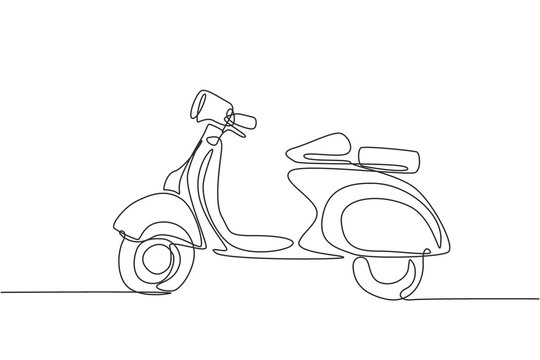 One single line drawing of old retro vintage urban motorcycle. Vintage motorbike transportation concept continuous line draw design vector illustration graphic
