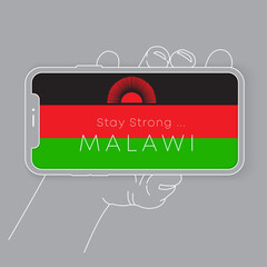 Hand holding smartphone with national flag and encouraging message : Vector Illustration