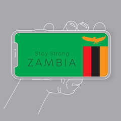 Hand holding smartphone with national flag and encouraging message : Vector Illustration