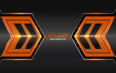 Abstract futuristic black and orange gaming background with modern esport shapes. Vector design template technology concept can use element game banner, sport poster, cyber wallpaper, web, advertising © Majri