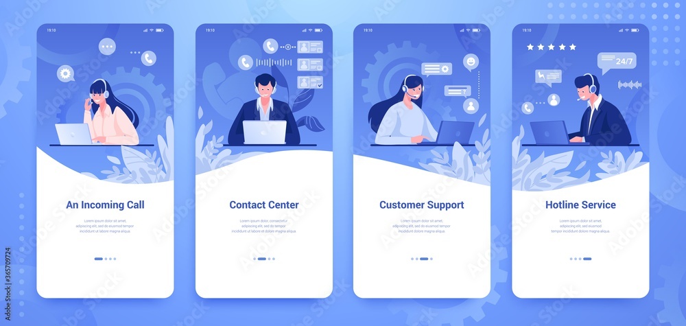 Poster customer support banner. social media stories with info center and client support concepts. vector v