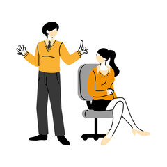 Business man and woman wearing medical face mask in the office