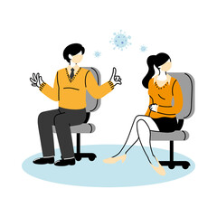 Business man and woman wearing medical face mask in the office