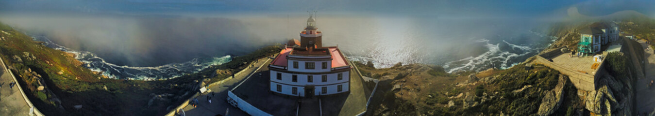 Aerial view of Lighthouse in Galicia. Spain. Drone Photo