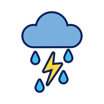 cloud with rain drops and thunder line and fill style icon