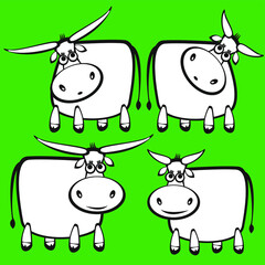 Set of vector images of bulls on a green background. Symbol of 2021.  - 365713146