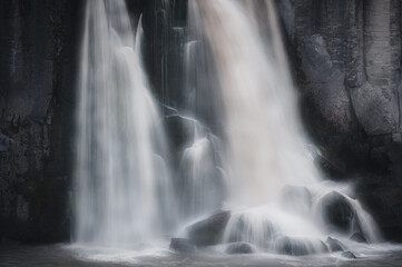 Powerful waterfall in Iceland on a cloudy day