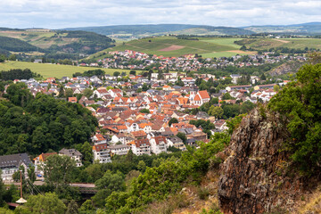 Fototapeta na wymiar Scenic view from Rheingrafenstein at city Bad Muenster am Stein-Ebernburg