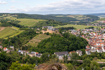 Fototapeta na wymiar Scenic view from Rheingrafenstein at city Bad Muenster am Stein-Ebernburg