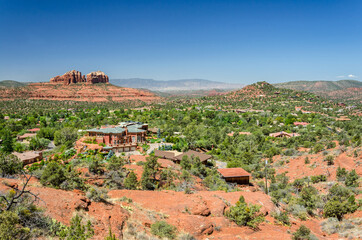 Beautiful view of the town of Sedona and red rock desert in Arizona, USA