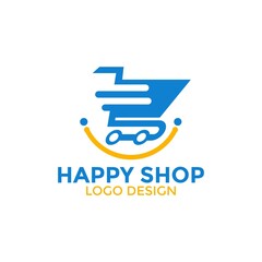happy Shop logo icon, online shop logo design vector, happy shopping logo template