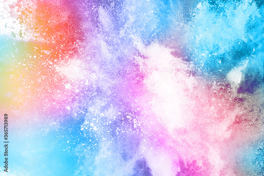 Wall mural abstract powder splatted background. colorful powder explosion on white background. colored cloud. c