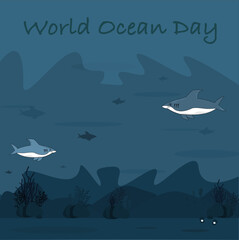 World ocean day and save ocean. Protect the environment. Vector.