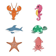 Obraz na płótnie Canvas Sea creatures such as shrimp in deep sea. For poster, design, Teaching media. Save world ocean day.
