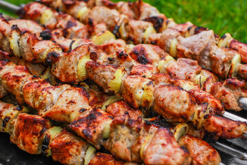 barbecue grilled shashlik kebab on skewer