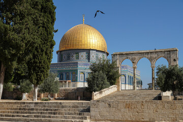 The mosque Dome of the Rock, on the Temple Mount in the Old City of Jerusalem, Israel