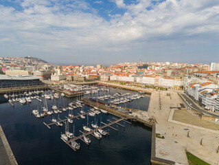 La Coruna. Aerial view in harbor Area . Galicia,Spain. Drone Photo