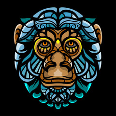 Chimpanzee head zentangle arts . vector illustration