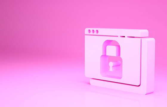 Pink Secure your site with HTTPS, SSL icon isolated on pink background. Internet communication protocol. Minimalism concept. 3d illustration 3D render.