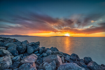 Fototapeta na wymiar Sunset at a harbor in Salt Lake City, Utah