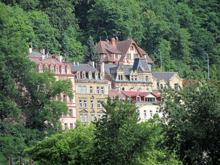 Fototapeta na wymiar Beautiful buildings in Karlovy Vary, Czech republic