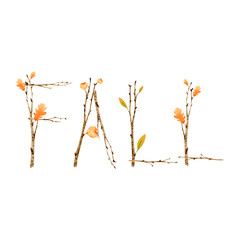 Watercolor autumn fall, branches with leaves. Vector illustration.