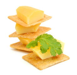 Cracker and Cheese with Cilantro on white